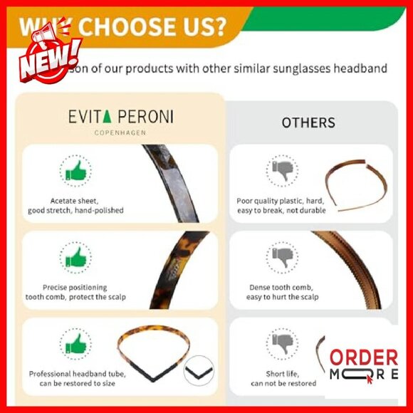 Thin No-Pressure Headband for Glasses, Acetate Resin, Non-Slip Fit main image 5